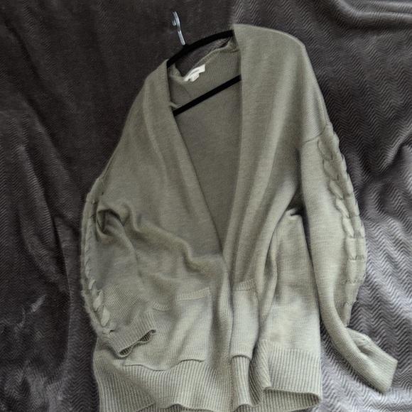 Garage green oversized open cardigan with pockets and braided sleeves Sz Large - Picture 11 of 11